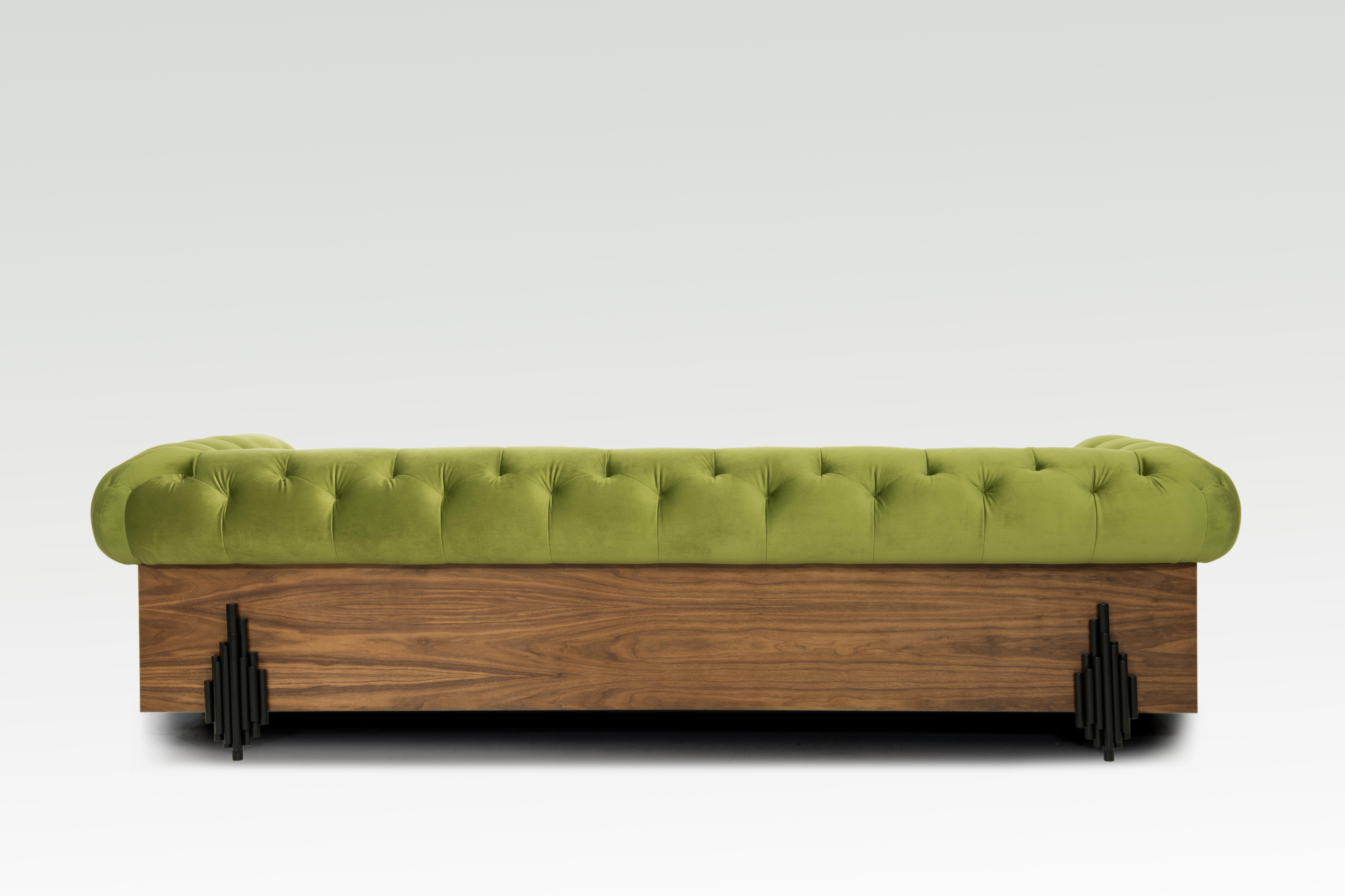 Imperial Tufted Sofa with Walnut Side and Back Detail 2