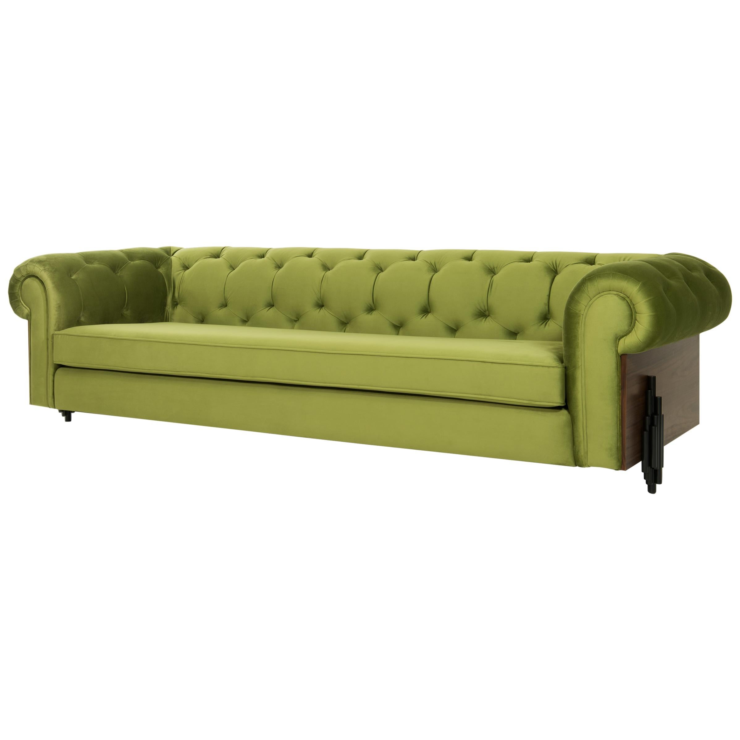 Imperial Tufted Sofa with Walnut Side and Back Detail