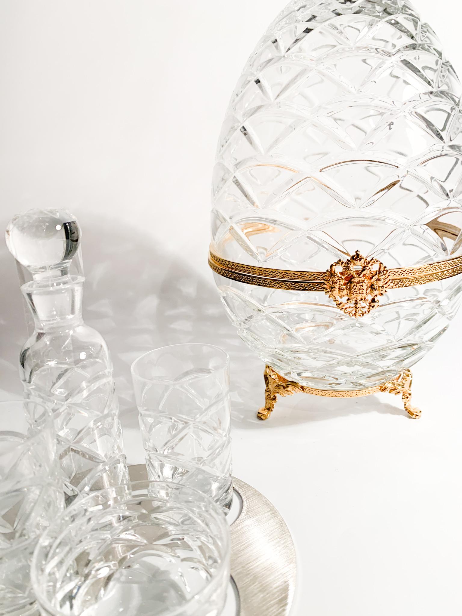 Empire Imperial Vodka and Caviar Set in Fabergé Crystal For Sale