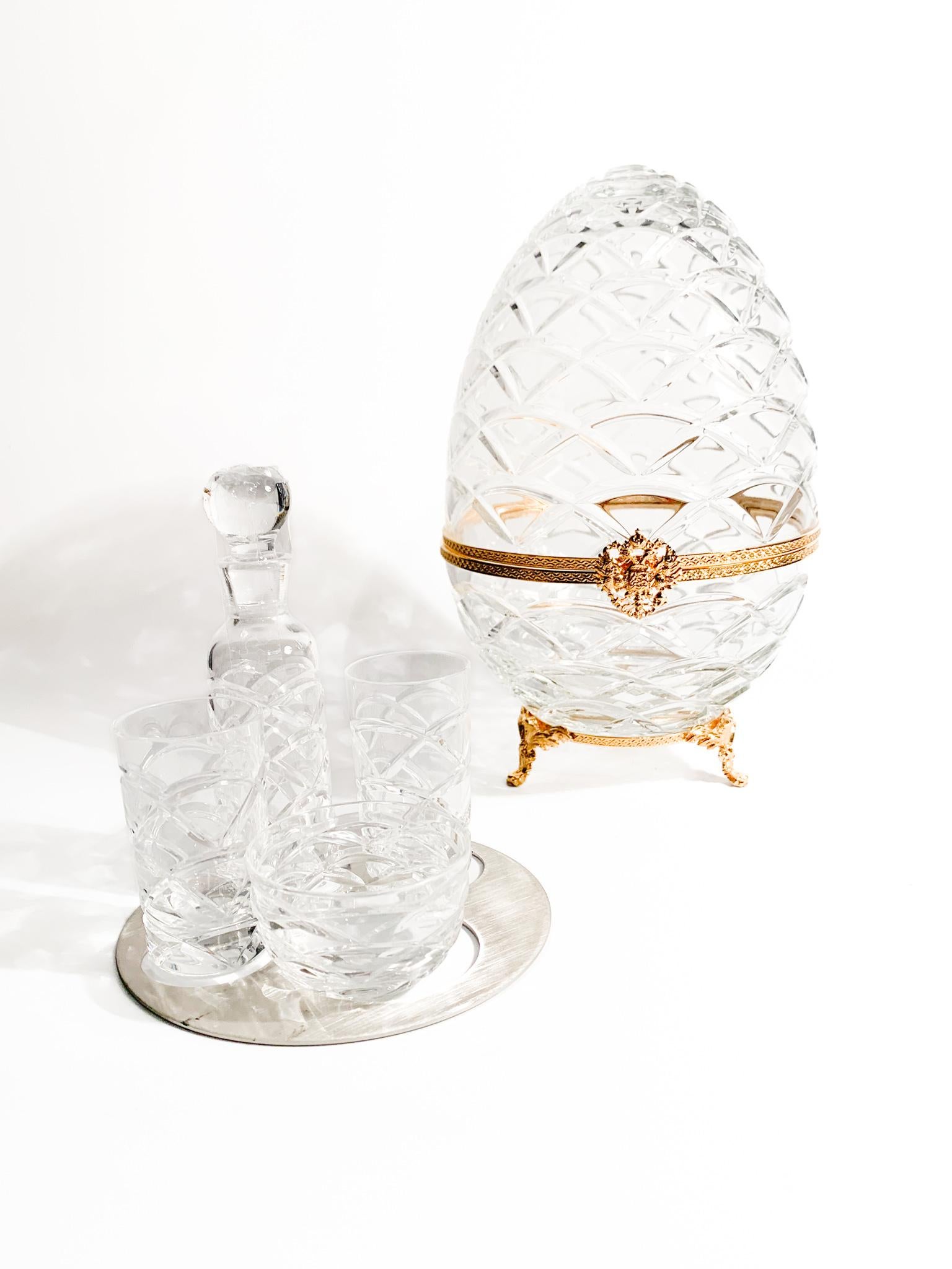 Russian Imperial Vodka and Caviar Set in Fabergé Crystal For Sale