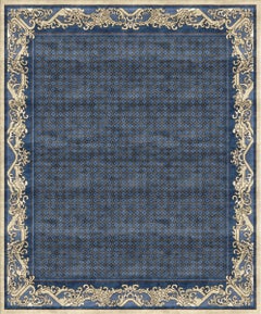 Blue Chinoiserie Traditional Hand Knotted Wool Silk Rug - Imperial Waves Lapis