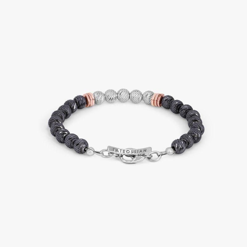 Imperial Wharf bracelet in black rhodium plated sterling silver

These luxurious bracelets are made from meticulously crafted diamond texture beads that catch the light and create a glittering eye-catching effect. Combined with plated sterling