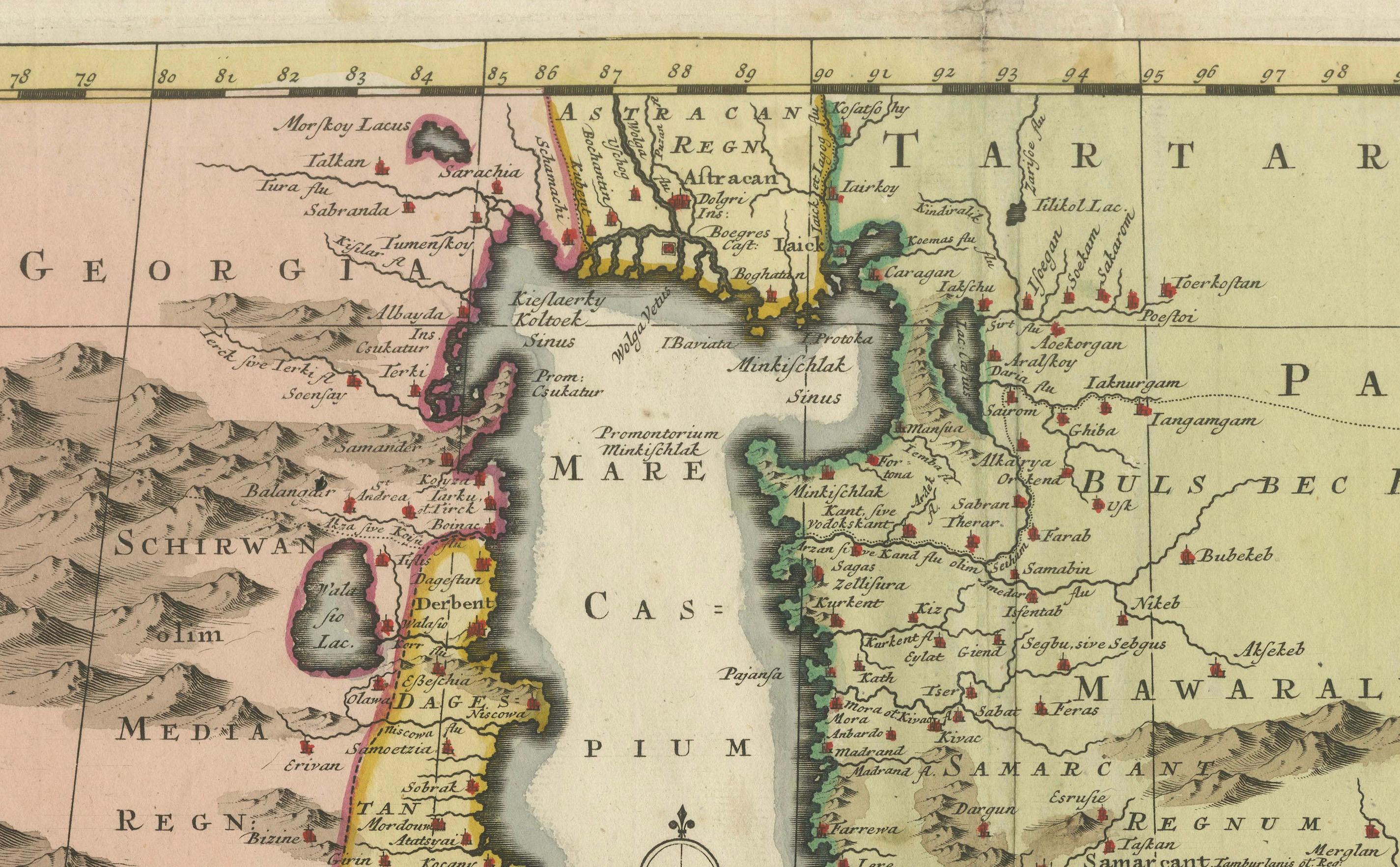 Titre : IMPERII PERCICI delineatio ex scriptis potissimum geographicis Arabum et Persarum

Cartographe : Petrus Schenk (Pieter Schenk), 1722

Cette carte gravée ancienne, colorée à la main, couvre principalement l'Empire perse et s'étend à certaines