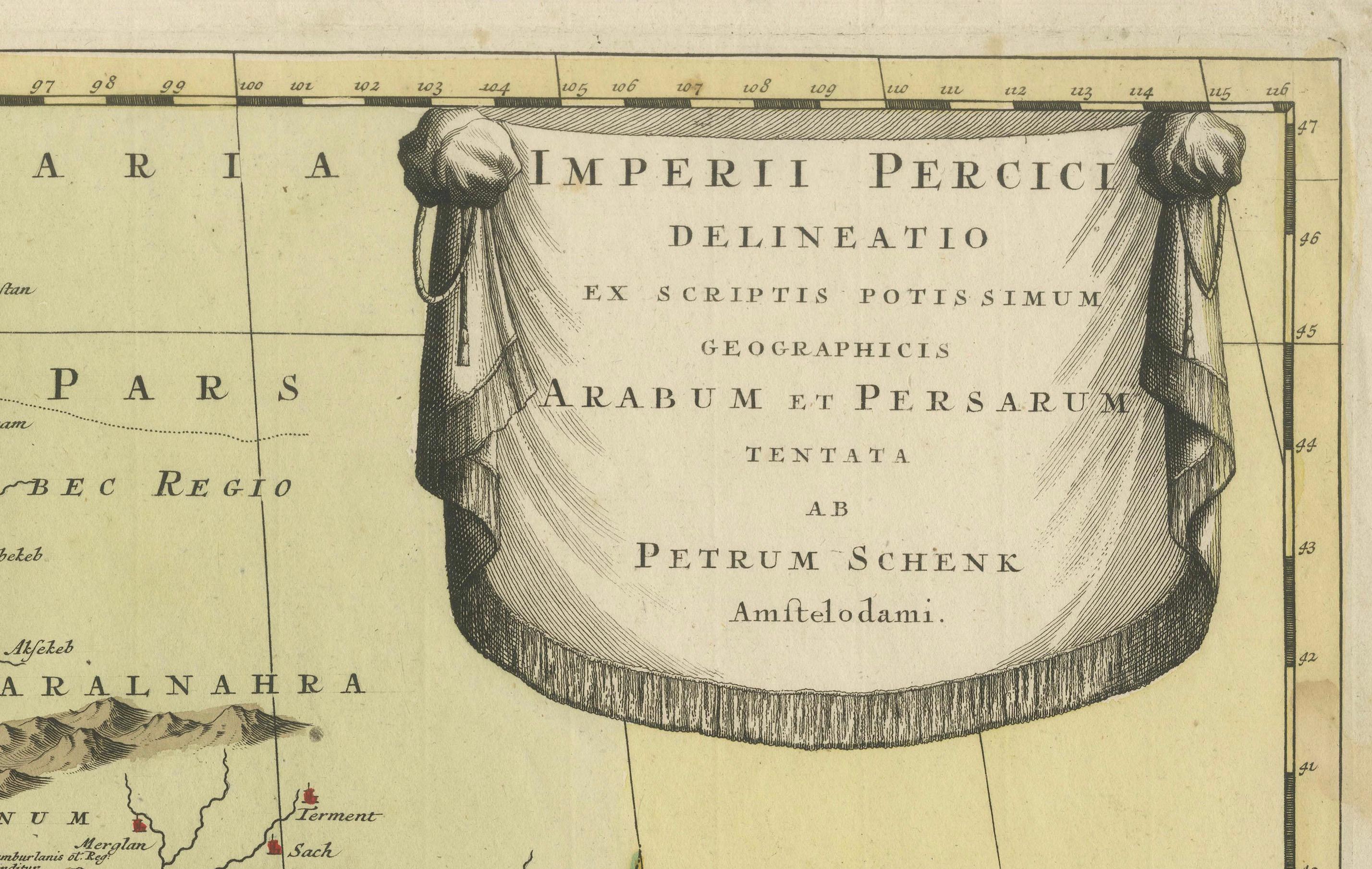 Début du XVIIIe siècle Delineatio Persici : chef-d'œuvre cartographique de Perse de 1722 par Schenk en vente