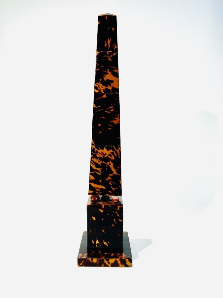 Inlay Imperio Obelisk in Tortoiseshell Inlaid with Semi-Precious Stones For Sale