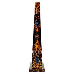 Antique Imperio Obelisk in Tortoiseshell Inlaid with Semi-Precious Stones