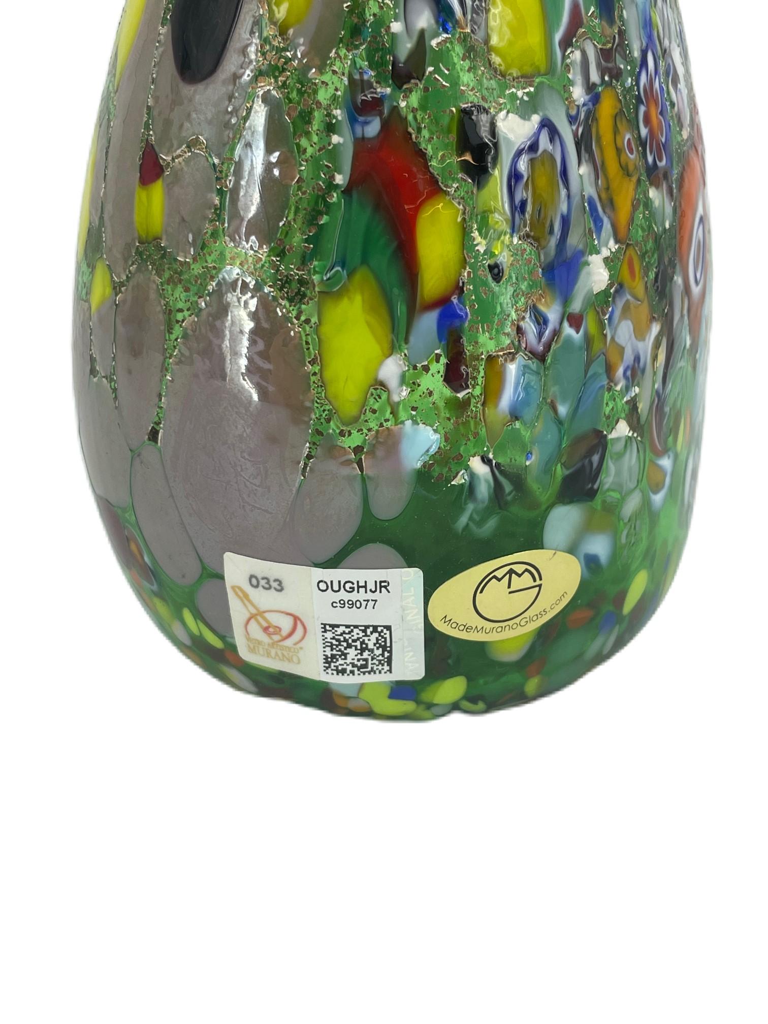 Italian Imperio Rossi Green Fantasy Murrina Cutting Jar, Murano Glass For Sale