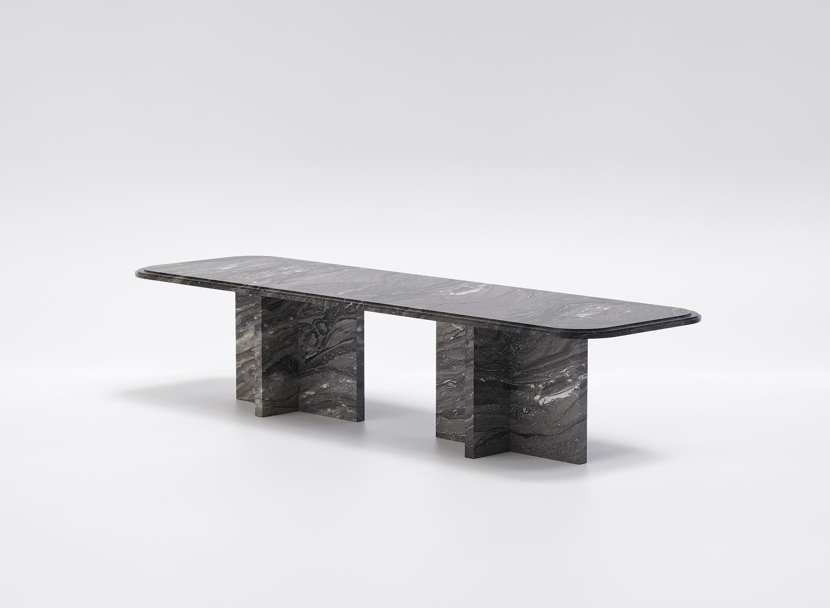 Moderno Imperium — Modern Arabescato Grigio Orobico marble dining table (Large version) in vendita
