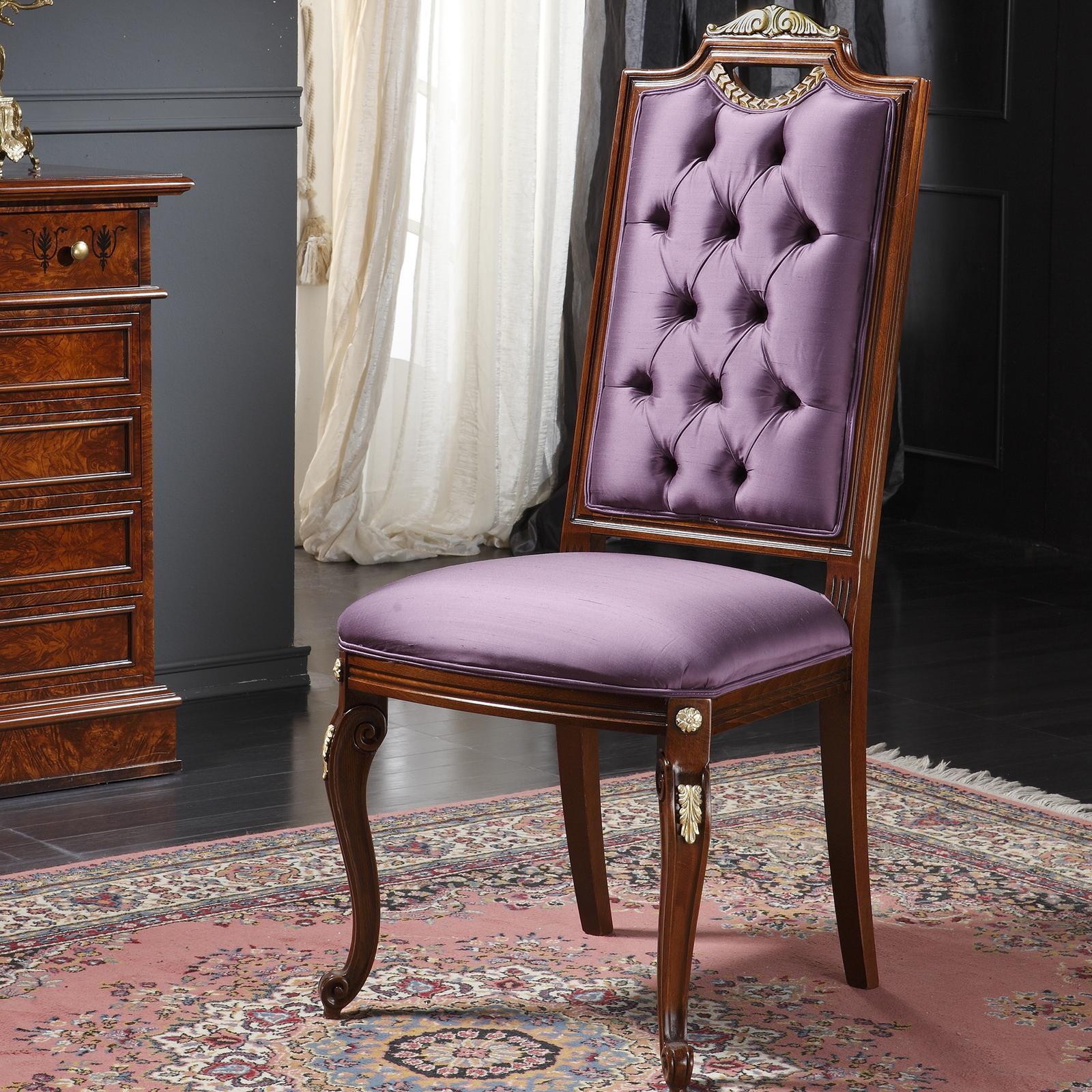 Handcrafted in Verona, the heart of traditional Italian furniture production, the Impero armchair embodies centuries of tradition, making it a seamless addition to a regal space. On a solid beechwood frame, the armchair with imperial inspiration is