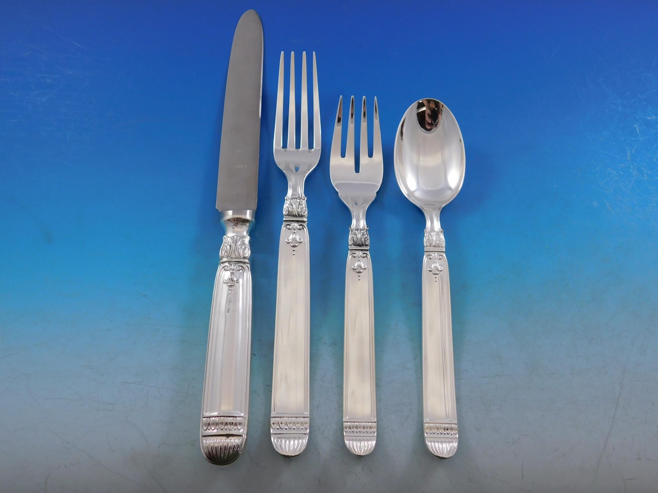 Impero Direttorio by Fina Italy Sterling Silver Flatware Set Service 66 Pieces In Excellent Condition In Big Bend, WI