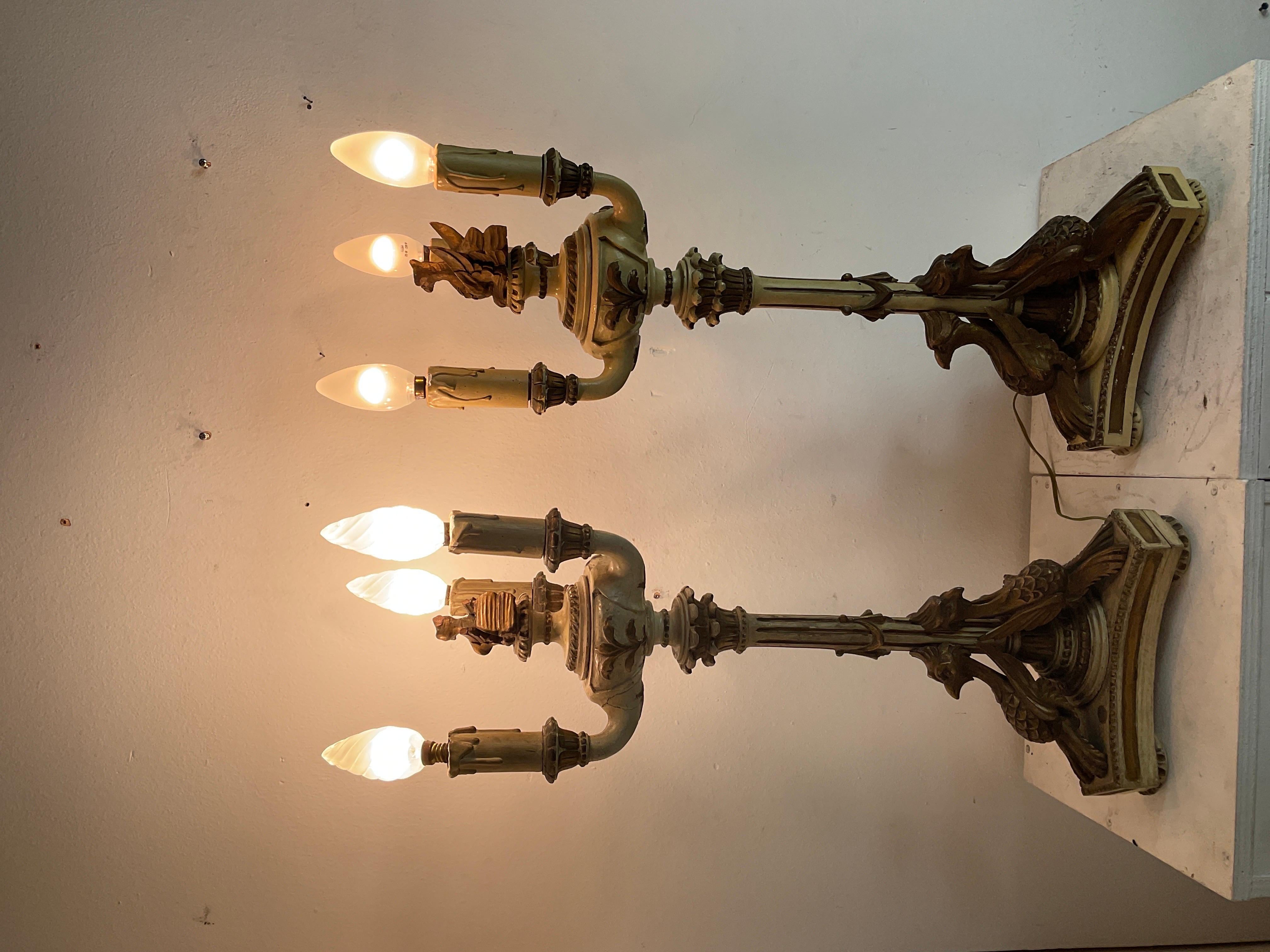 Empire Impero  style Lacquered and gilded wood candlesticks from the late 1800s