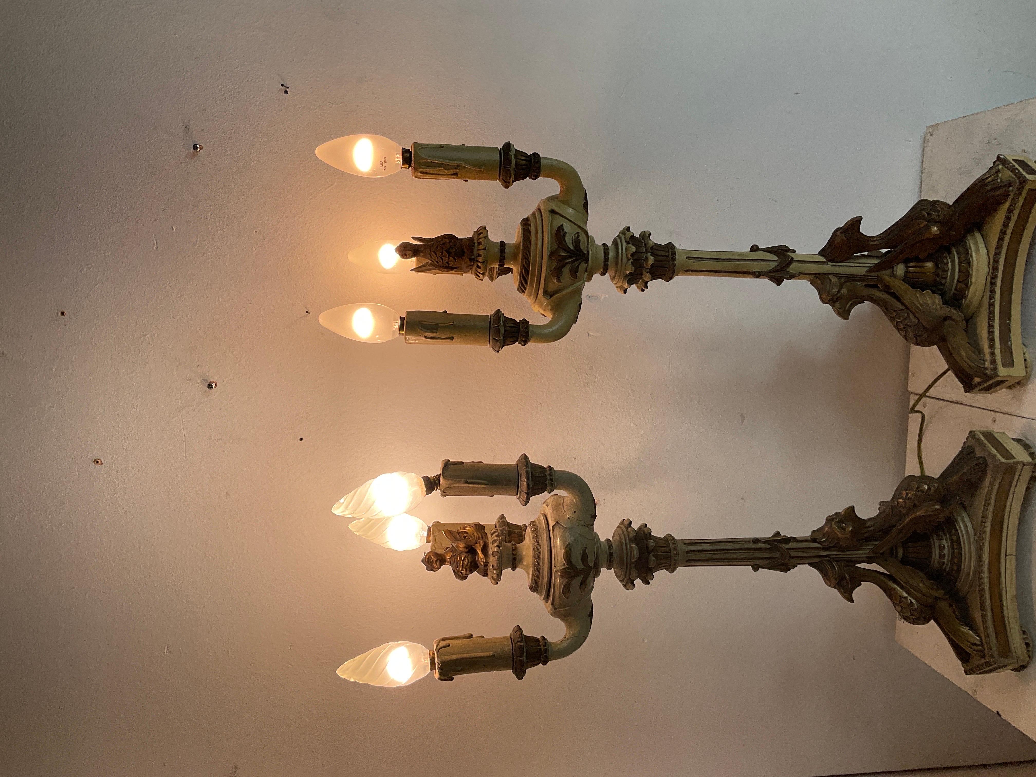 Impero  style Lacquered and gilded wood candlesticks from the late 1800s In Good Condition In Catania, IT