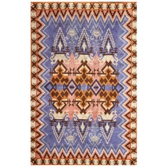 Impi Sotavalta Finnish Hand-Woven Lavender and Marigold Geometric Ray Rug, 1920s