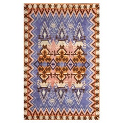 Impi Sotavalta Finnish Hand-Woven Lavender and Marigold Geometric Ray Rug, 1920s