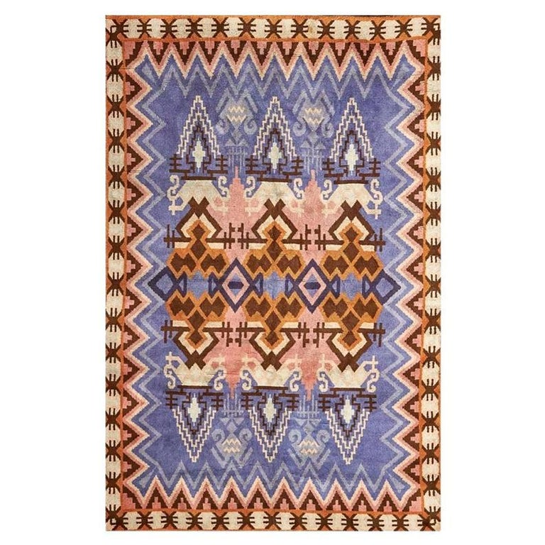 Ray Rug Impi Sotavalta Finnish Hand-Woven Lavender and Marigold Geometric Ray ...