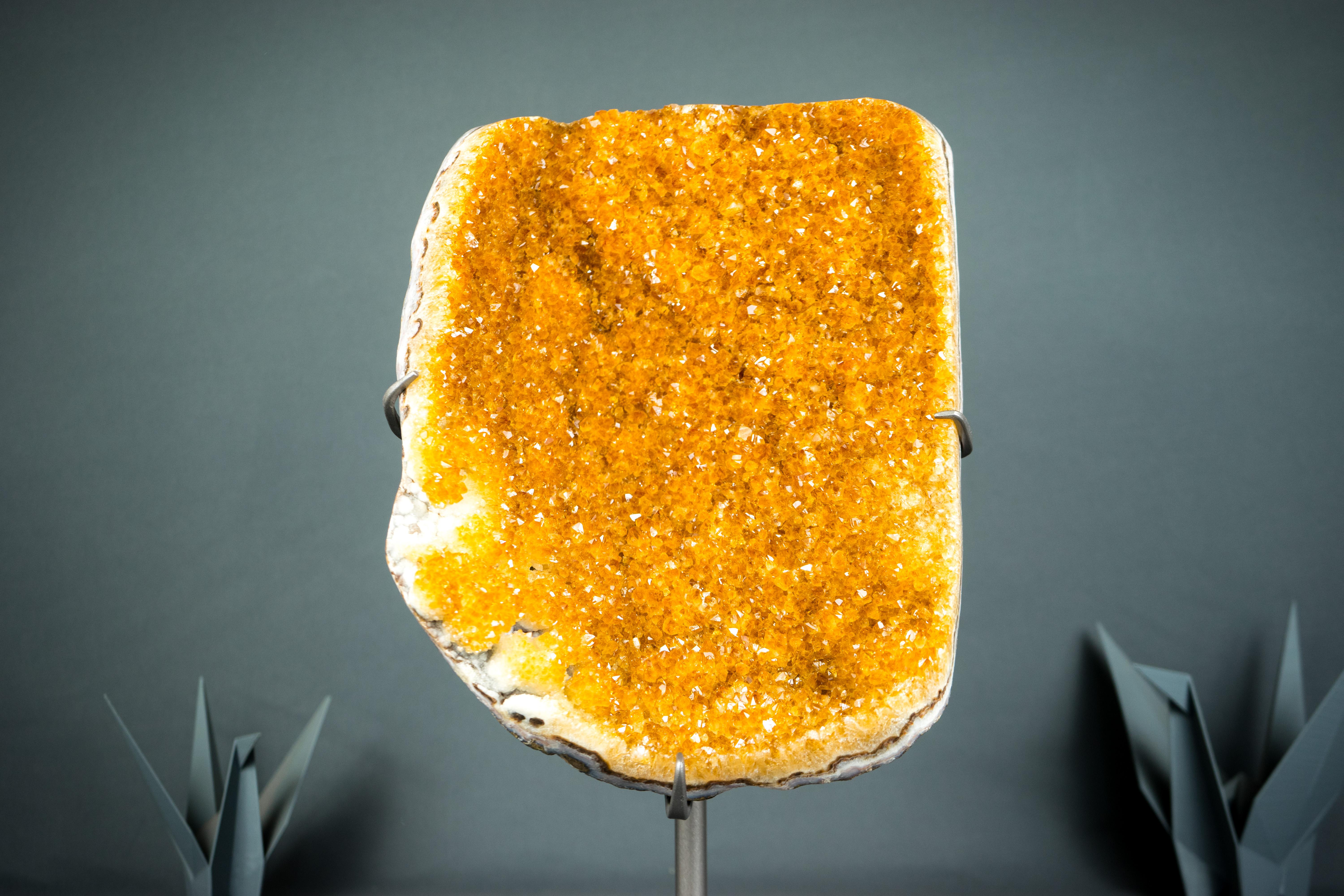 Imponent Orange Citrine Cluster with Sparkly Galaxy Druzy on Custom Stand For Sale 4