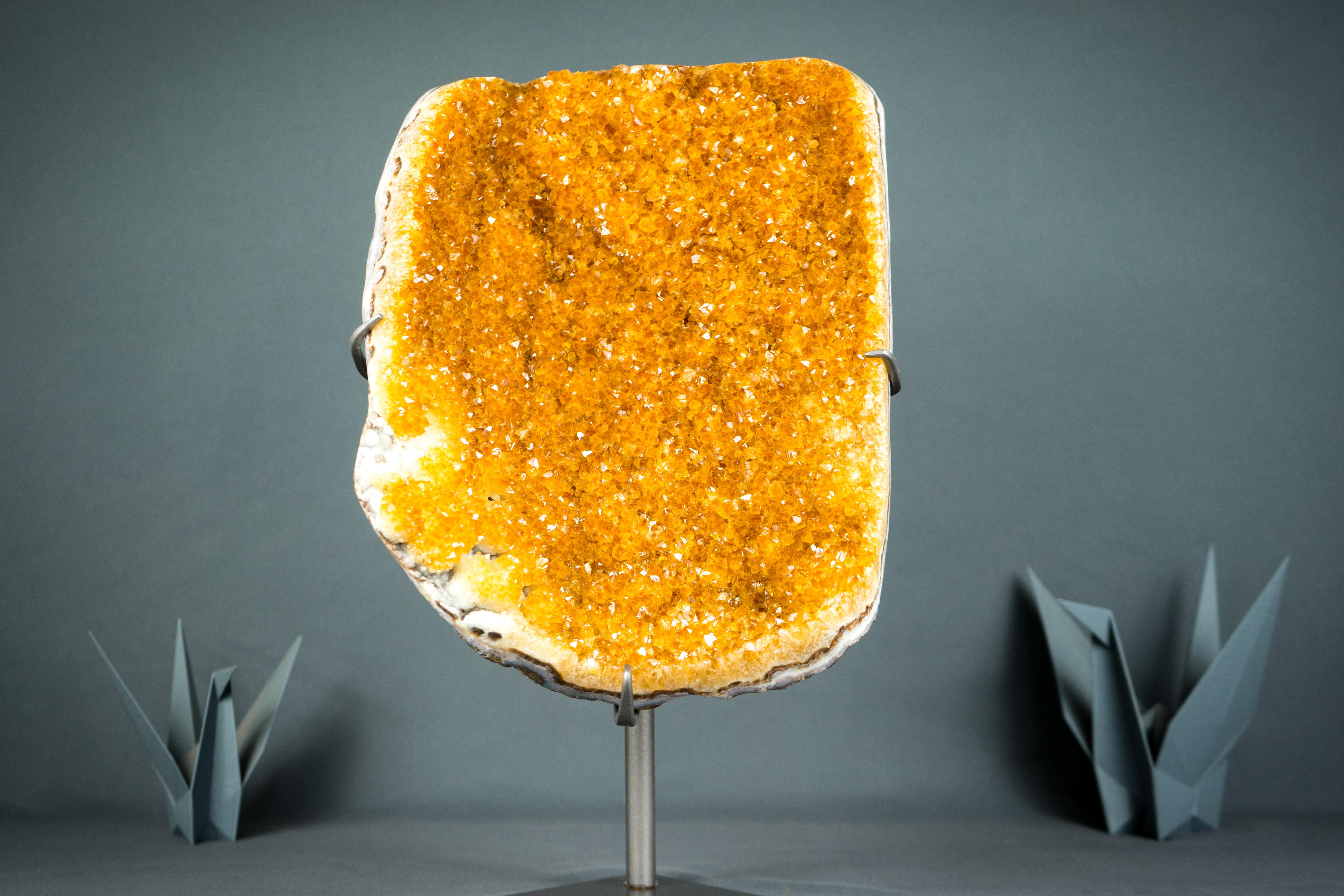 Imponent Orange Citrine Cluster with Sparkly Galaxy Druzy on Custom Stand For Sale 5
