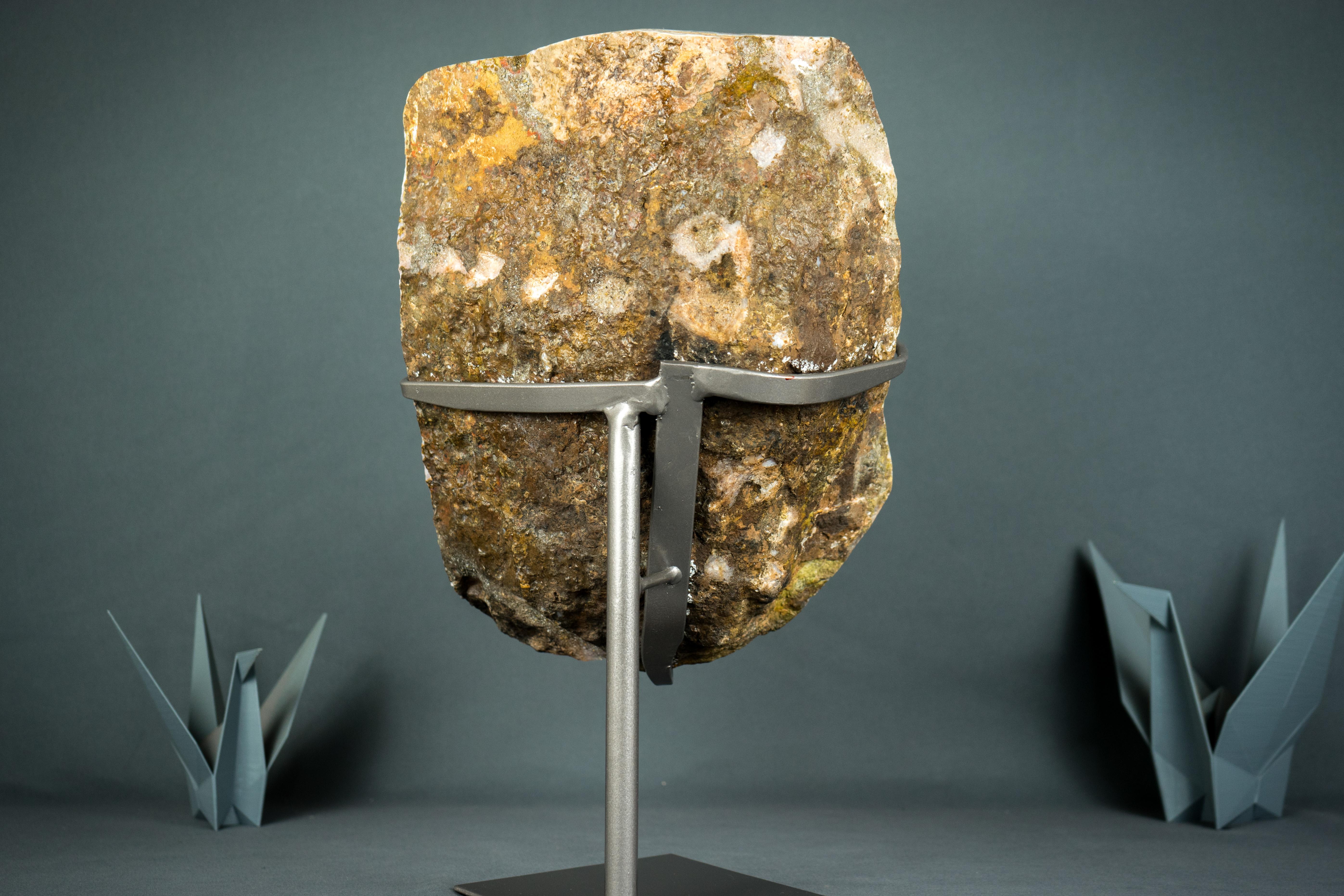 Imponent Orange Citrine Cluster with Sparkly Galaxy Druzy on Custom Stand In New Condition For Sale In Ametista Do Sul, BR