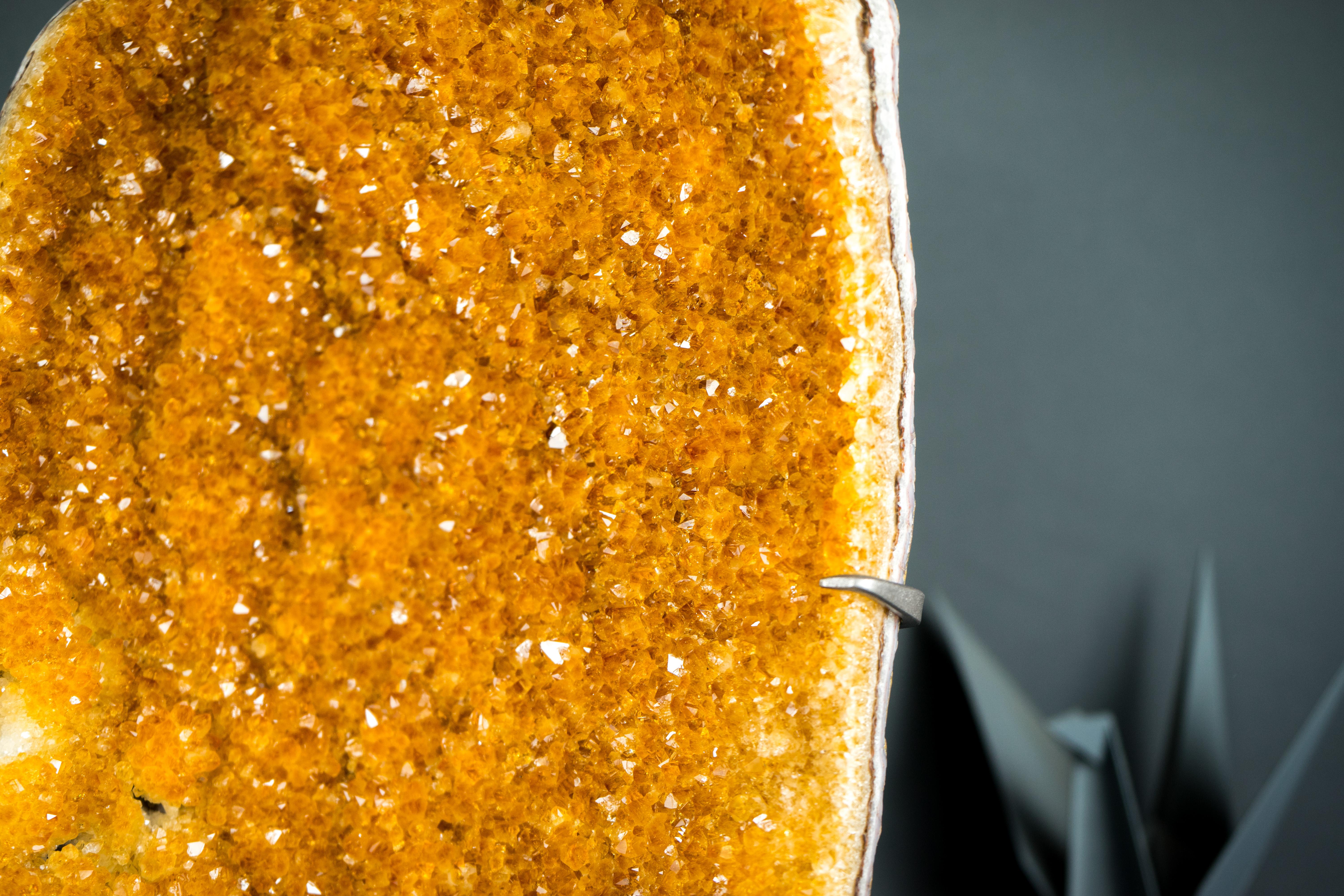 Imponent Orange Citrine Cluster with Sparkly Galaxy Druzy on Custom Stand For Sale 2