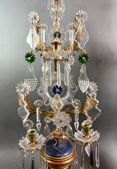 Imponente Pareja de Candelabros de Molinete Luis XVI de Cristal y Bronce Dorado