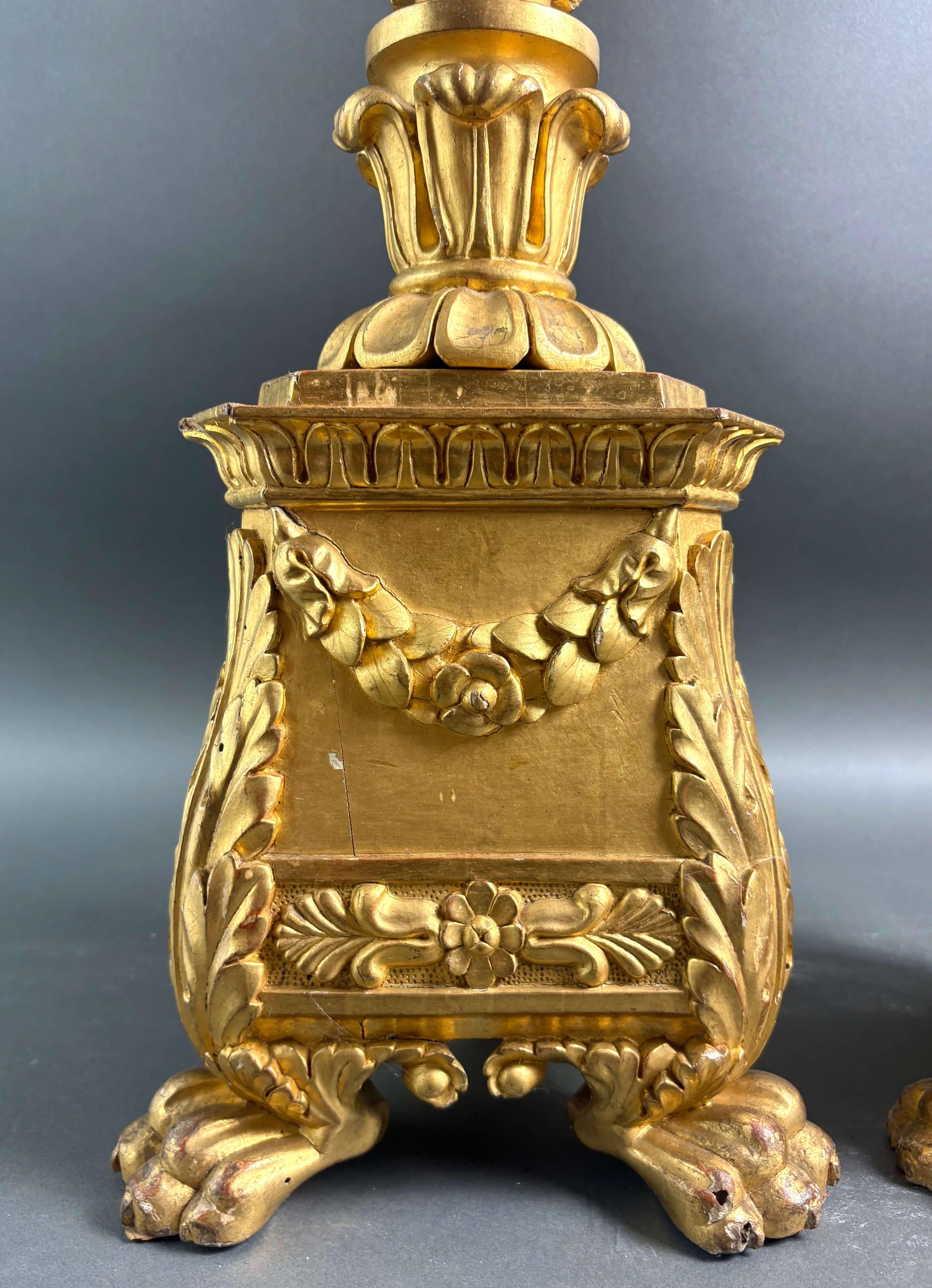 Imponente Coppia di Candelabri Portacero Legno Dorato XVIII secolo (Louis XVI.) im Angebot