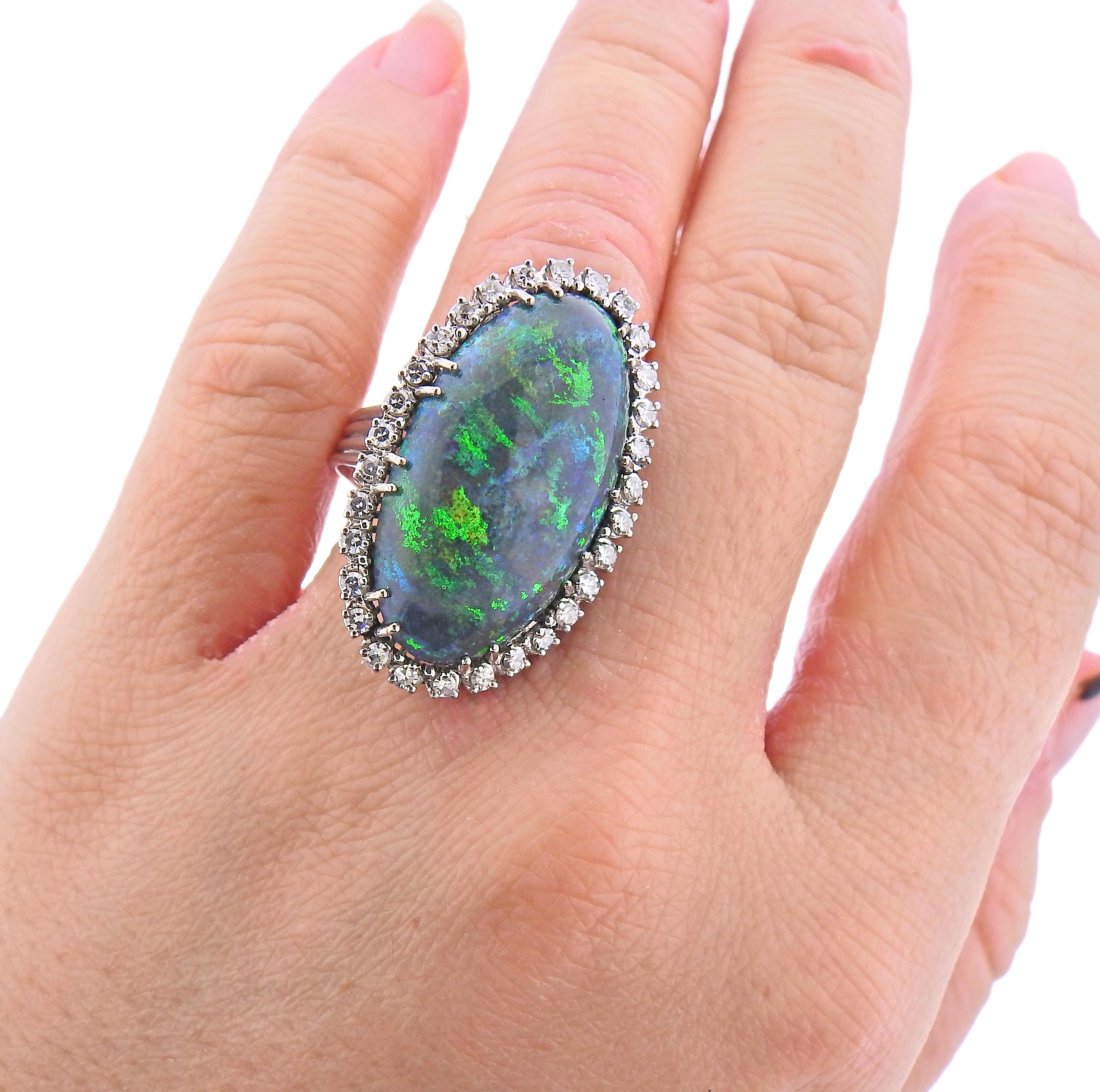Important 10.25 Carat Black Opal Diamond Gold Ring In Excellent Condition For Sale In New York, NY