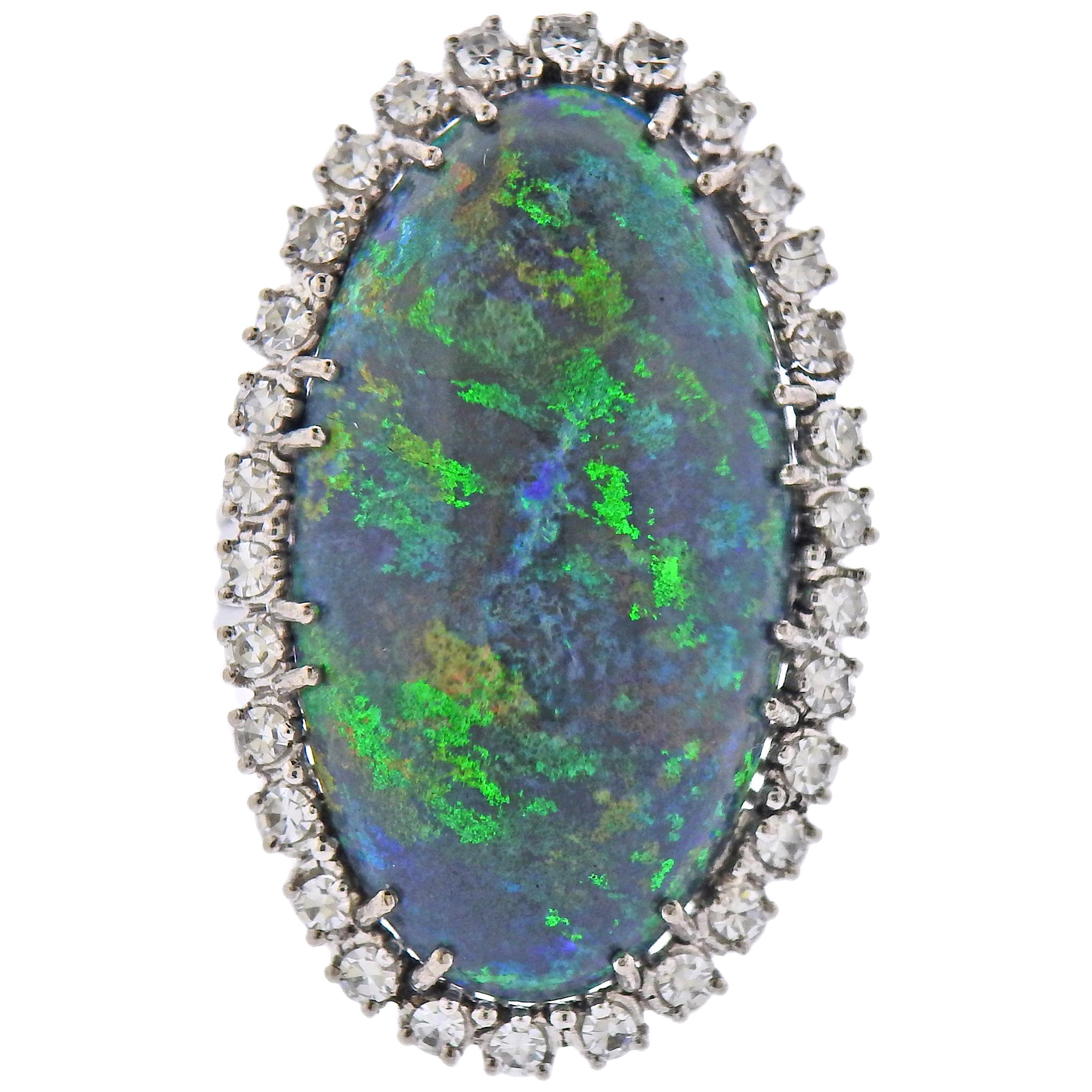 Important 10.25 Carat Black Opal Diamond Gold Ring For Sale