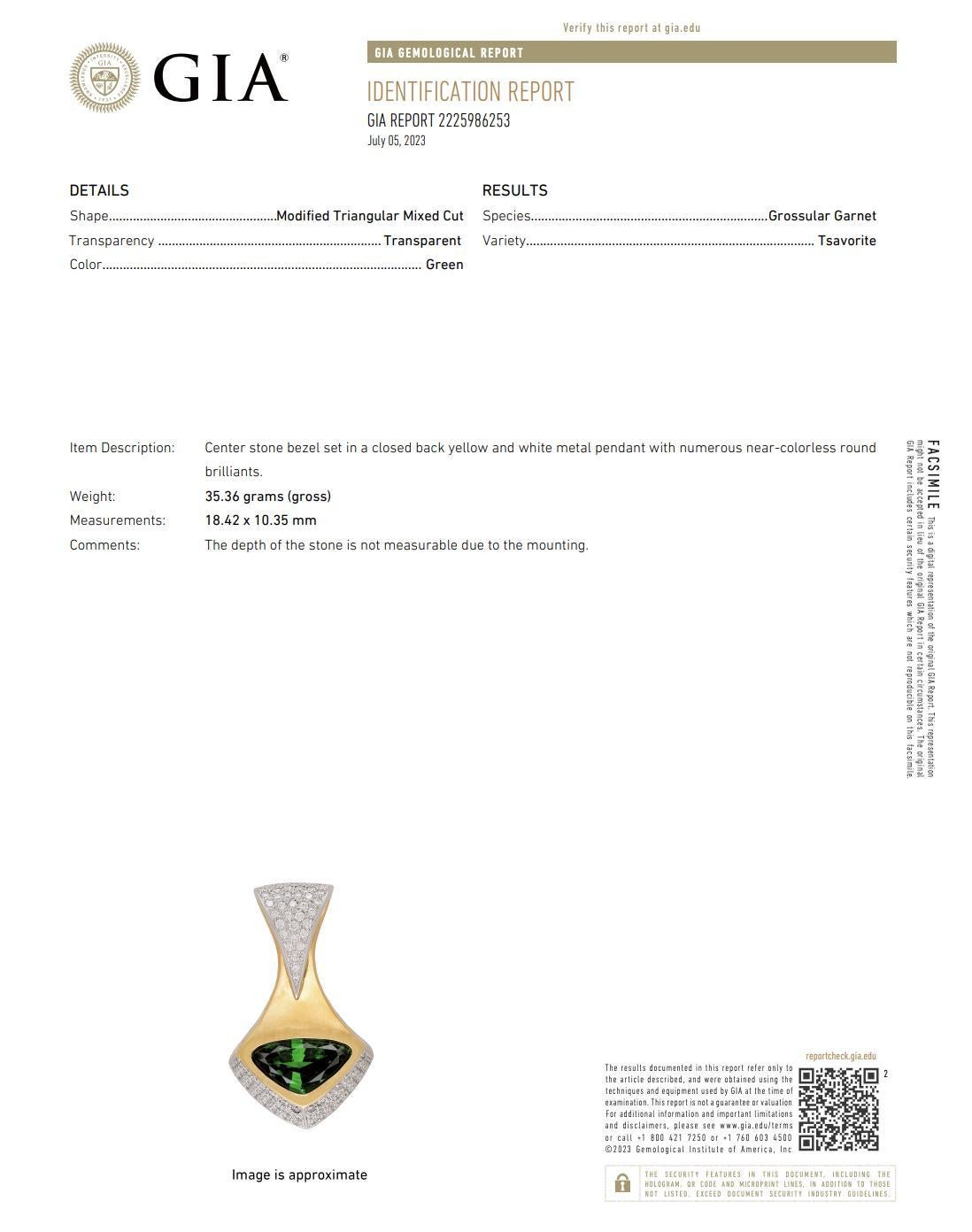 Important 11 Carat Vivid Green Tsavorite 18K Gold Pendant Necklace Neuf - En vente à Miami, FL