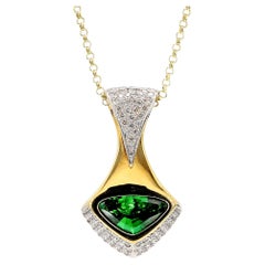 Important 11 Carat Vivid Green Tsavorite 18K Gold Pendant Necklace