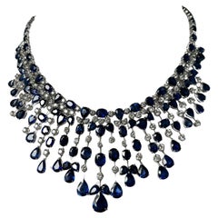 Importante Collar de Zafiro Azul Real y Diamantes de 121 Quilates engastado en Oro de 18k