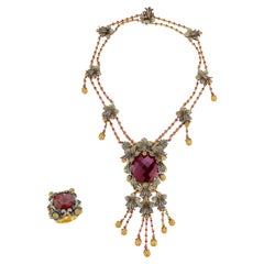 Vintage Important 125 Carat Rubellite Necklace And Ring Set 