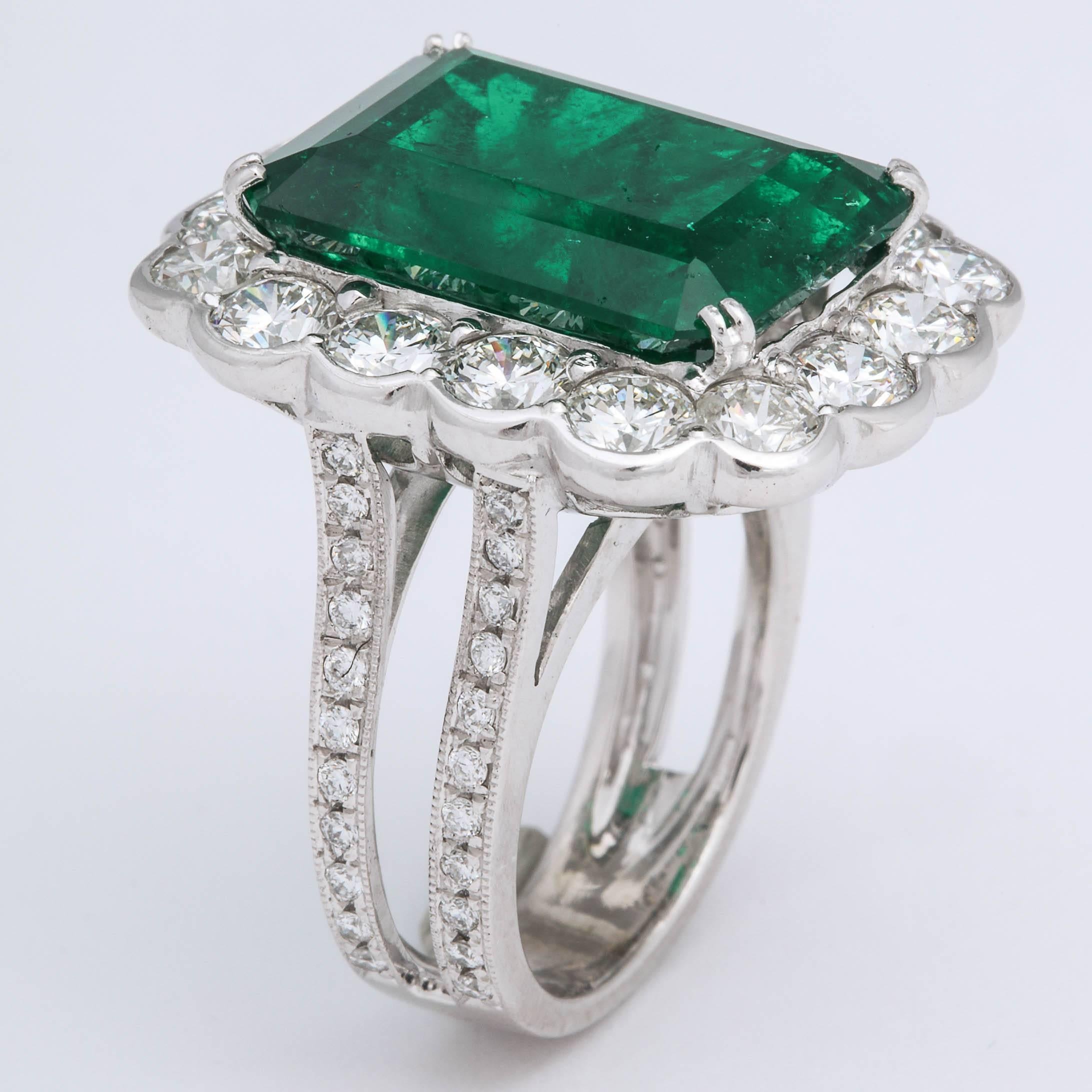 Emerald Cut Important 13 Carat Colombian Emerald and Diamond Ring GIA Certified For Sale