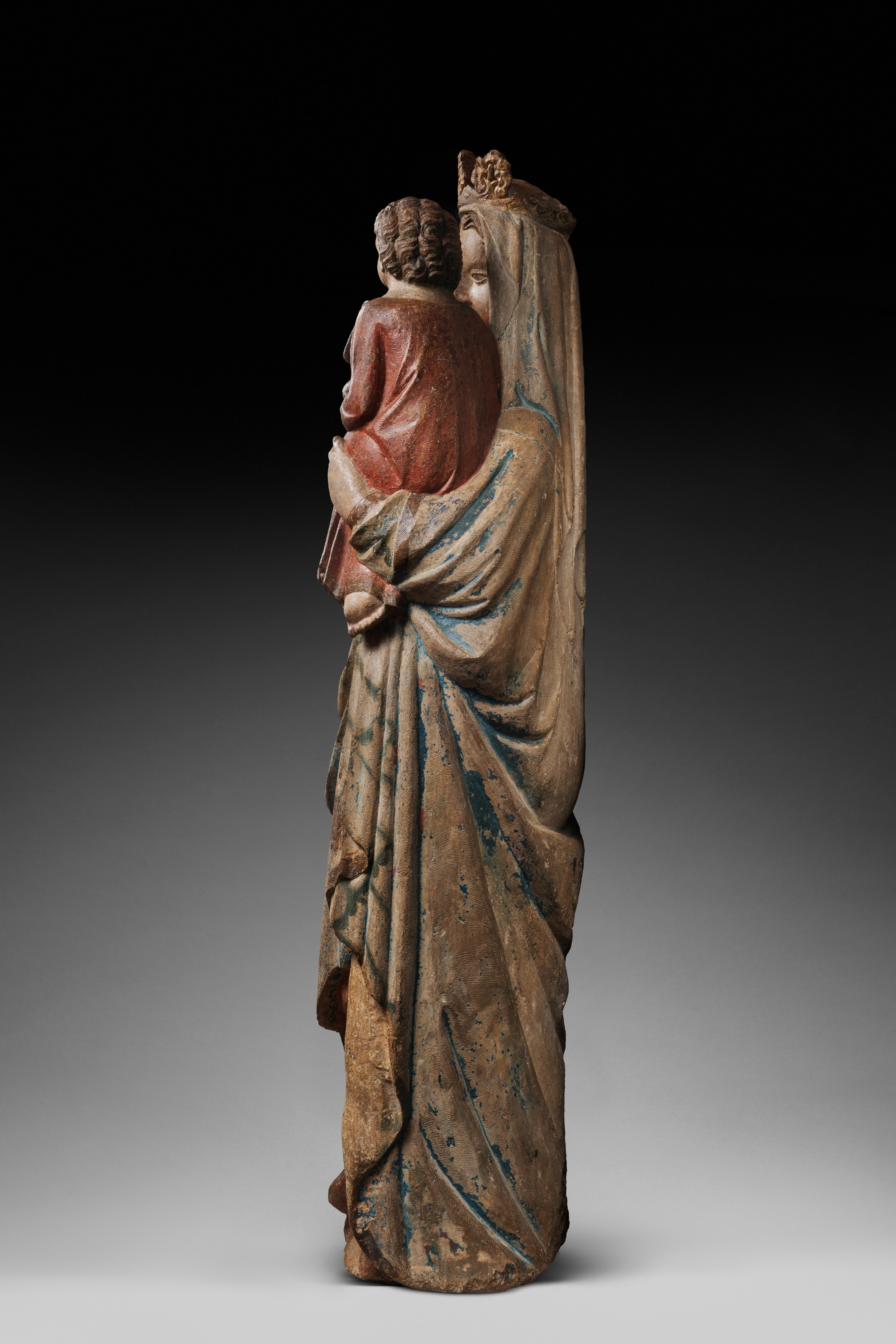French Important 14th Century Polychrome Limestone Virgin from Lorraine For Sale