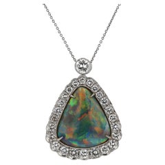 Important Lightning Ridge 15 Carat Black Opal Diamond Retro Necklace