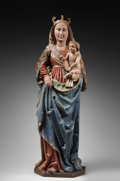 Important 15th Century Polychrome Wood Virgin and Child