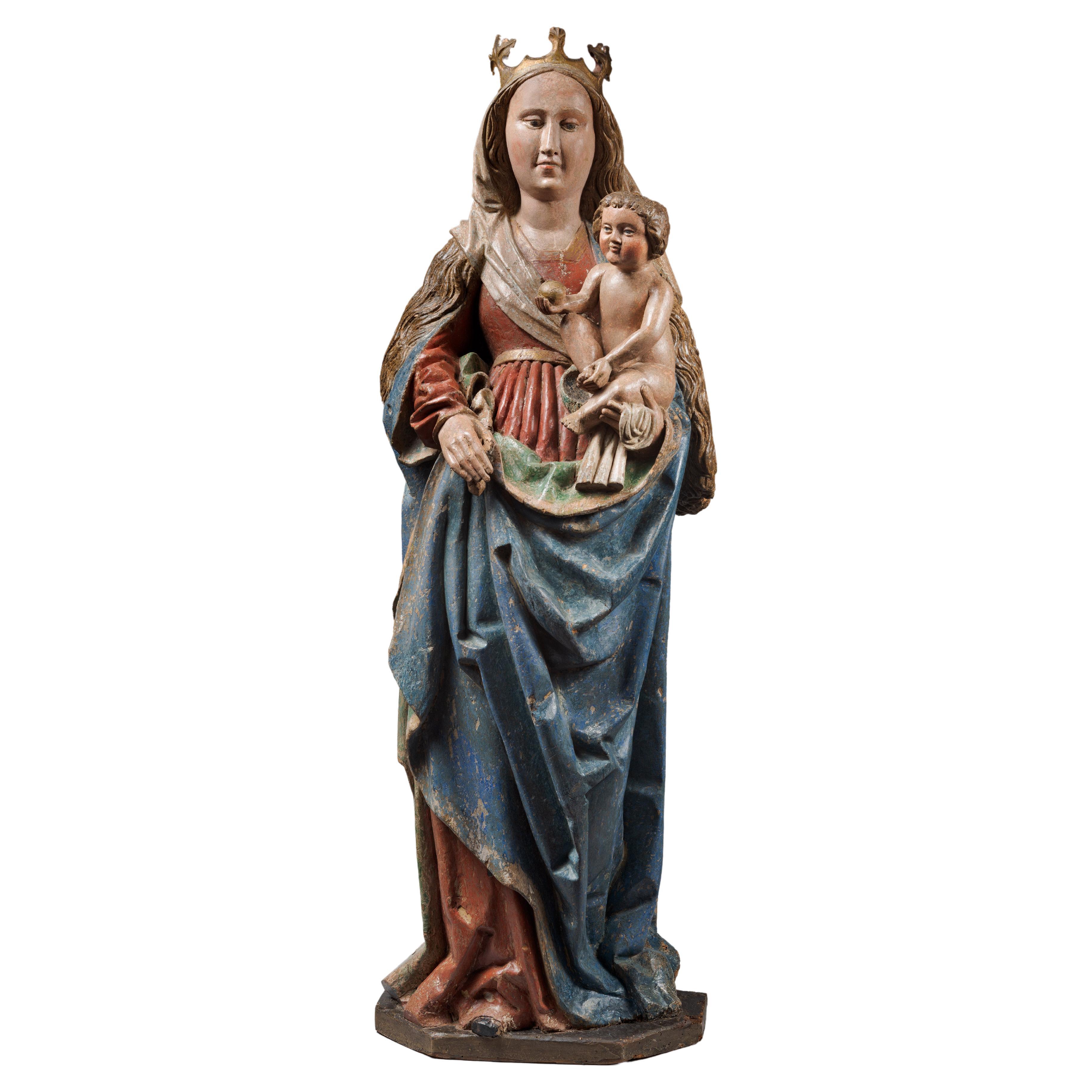 Important 15th Century Polychrome Wood Virgin and Child