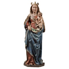 Important 15th Century Polychrome Wood Virgin and Child