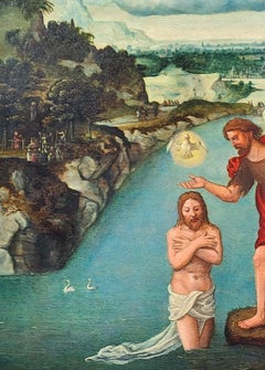 Important 16th Century Flemish School - Baptism Of Christ Entourage Of L Gassel