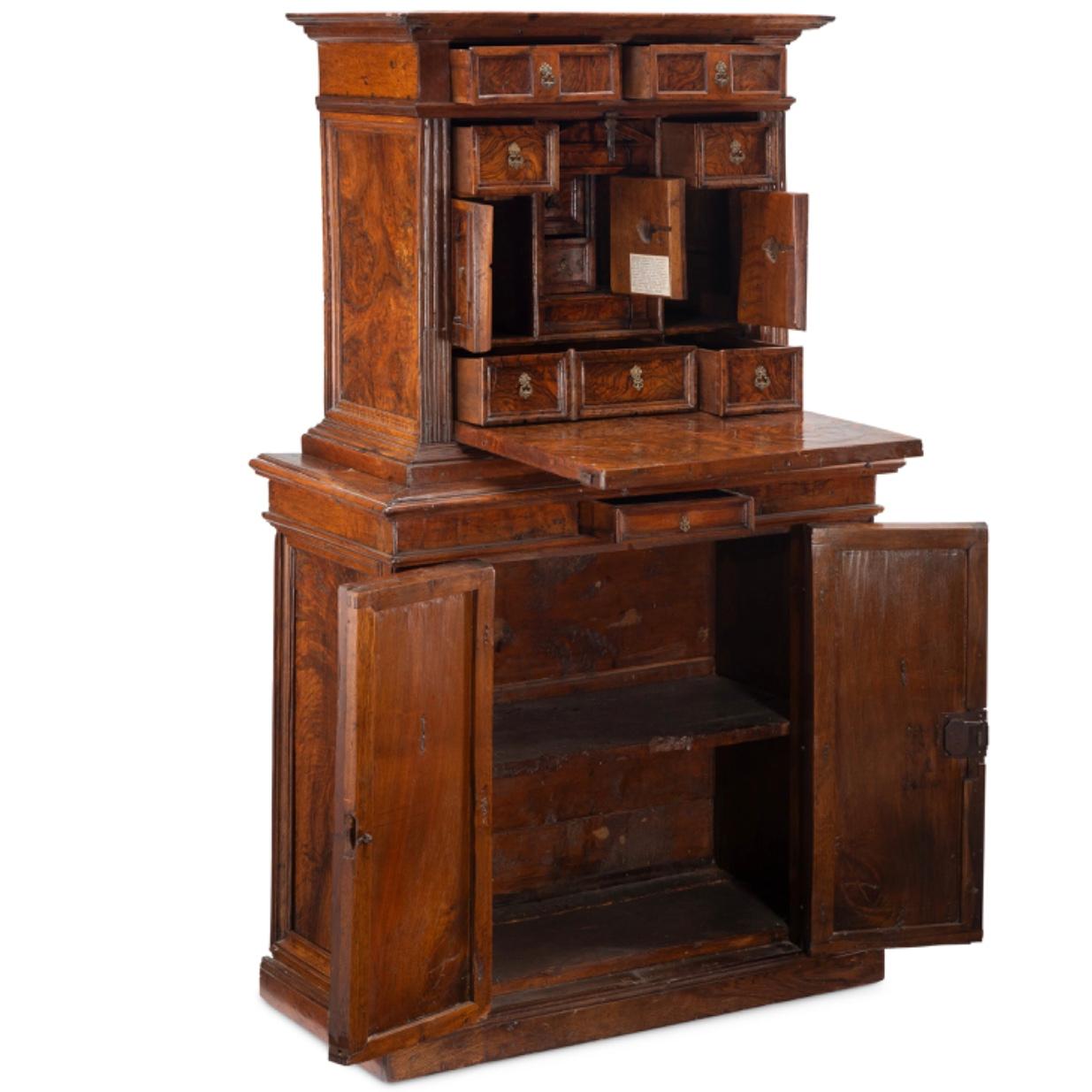 Important 16th Century Renaissance Florentine Drop Front Desk Cabinet In Good Condition For Sale In Dallas, TX