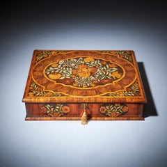 Important 17th Century Charles II Marquetry Olive Oyster Lace Box, Circa 1680