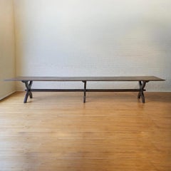 Important 17th Century French Oak Long Dining Table on Triple Trestle Pedestal