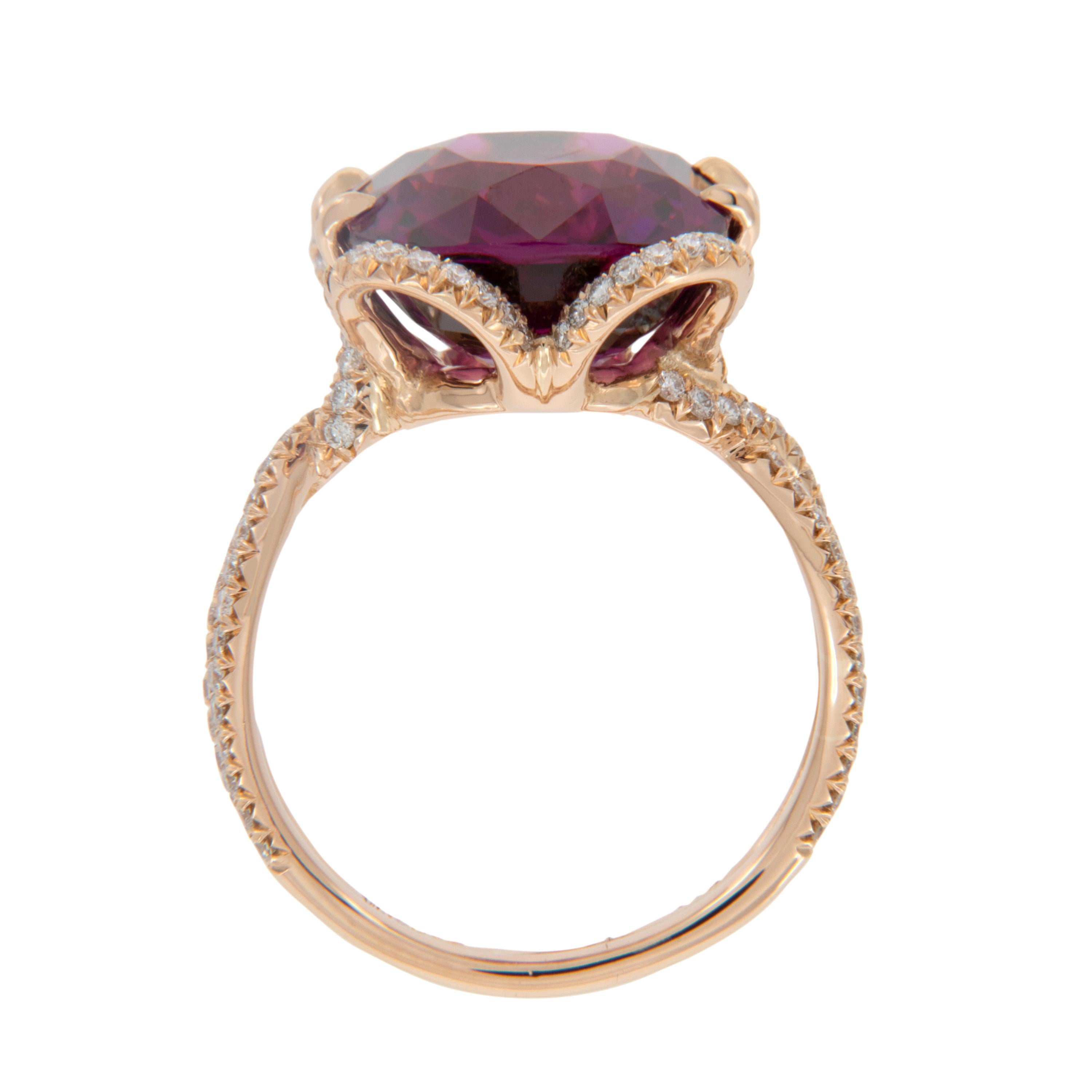 Importante anillo tulipán de oro rosa de 18 quilates y espinela y diamantes de 9,99 quilates Contemporáneo en venta