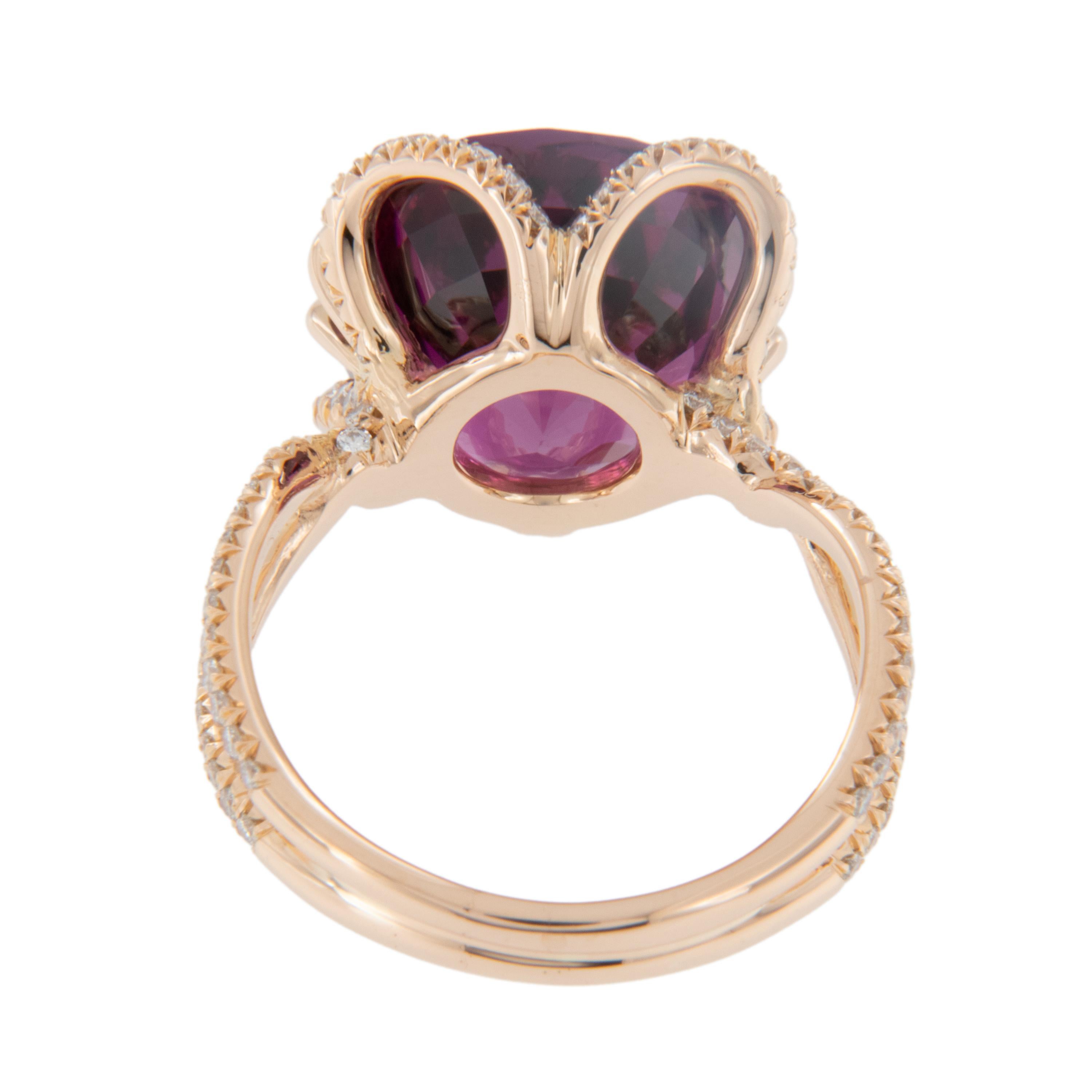 Importante anillo tulipán de oro rosa de 18 quilates y espinela y diamantes de 9,99 quilates en Nuevo estado para la venta en Troy, MI