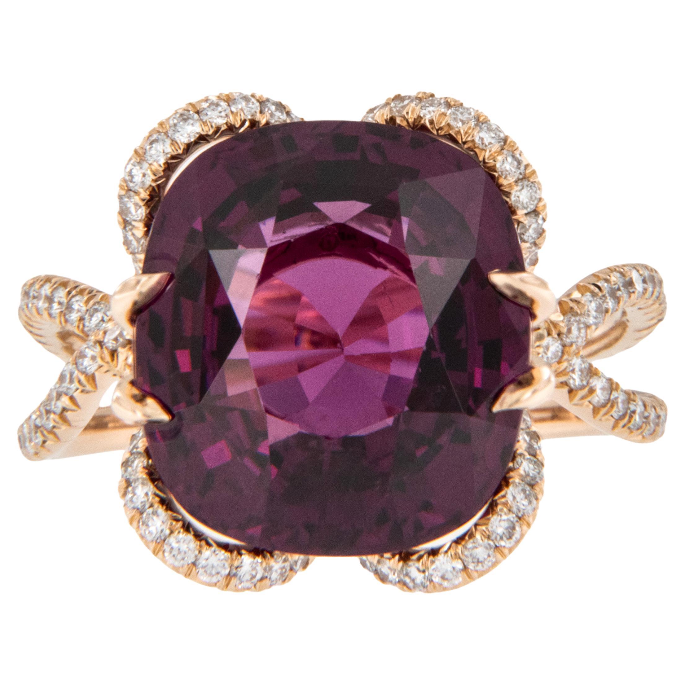 Importante anillo tulipán de oro rosa de 18 quilates y espinela y diamantes de 9,99 quilates en venta