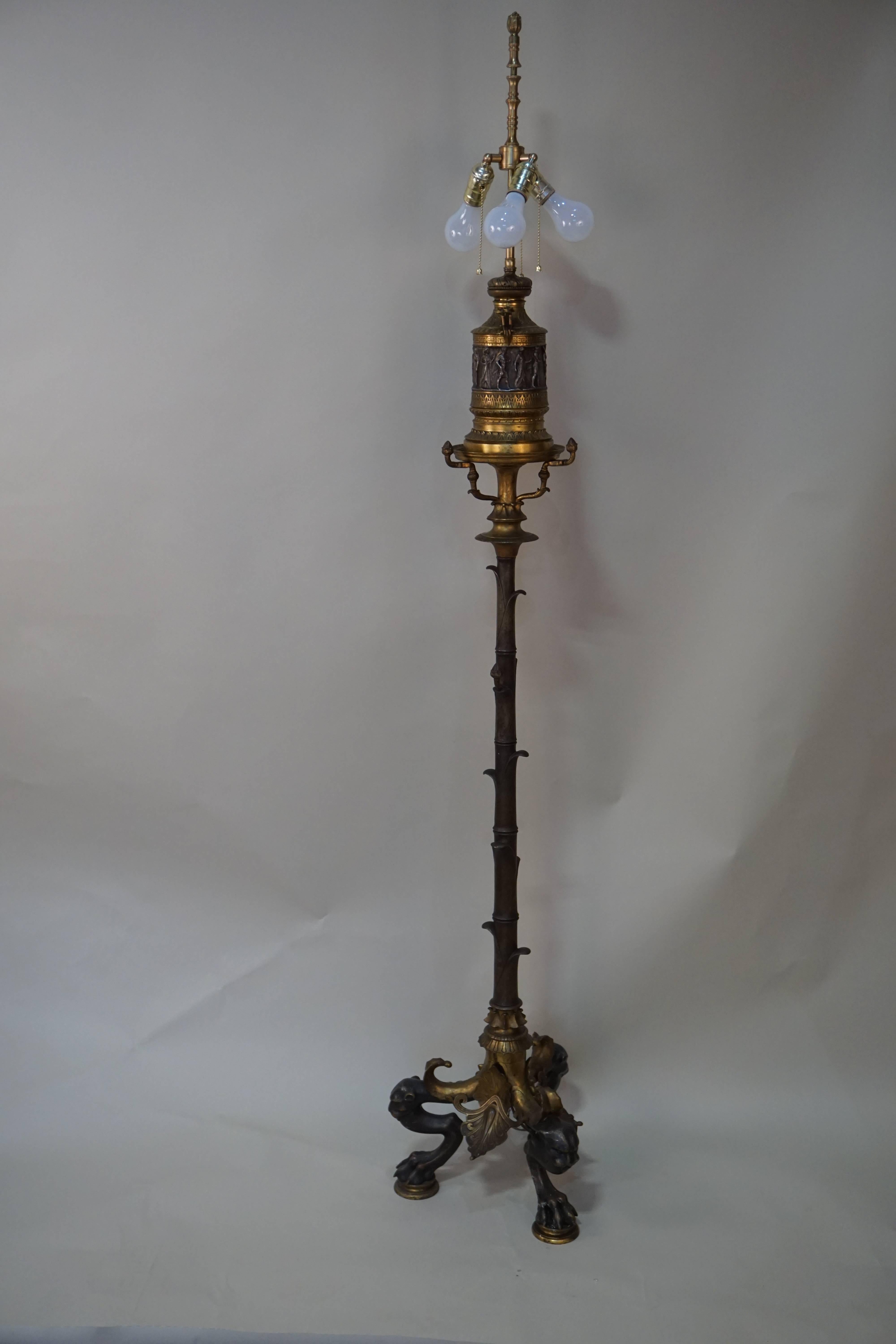 Important 1850s Bronze Floor Lamp by Henry Cahieux for Barbedienne 1