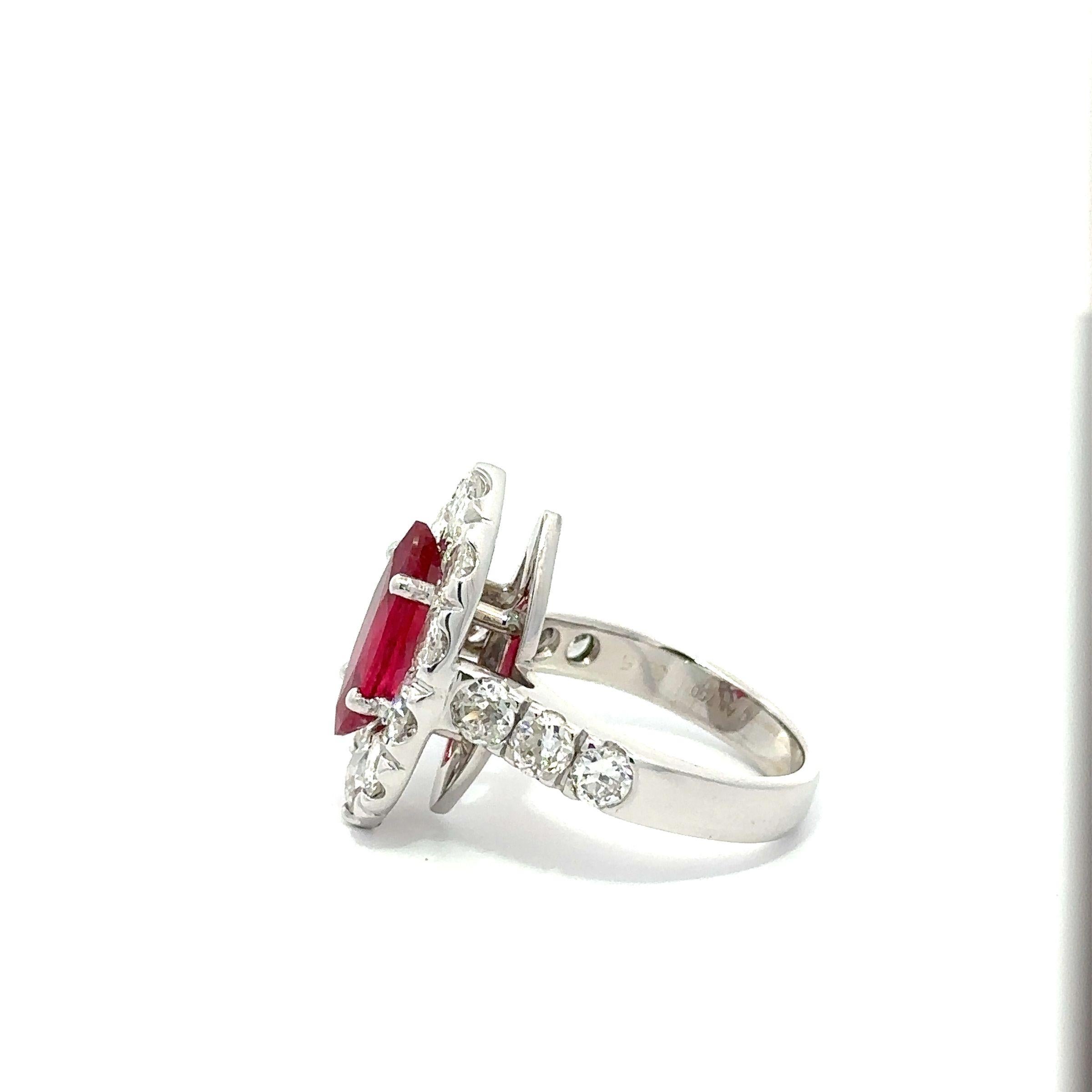 Marquise Cut IMPORTANT 18k Gold 2.85ctw GIA Burma Marquise Ruby & Diamond Halo Cocktail Ring For Sale
