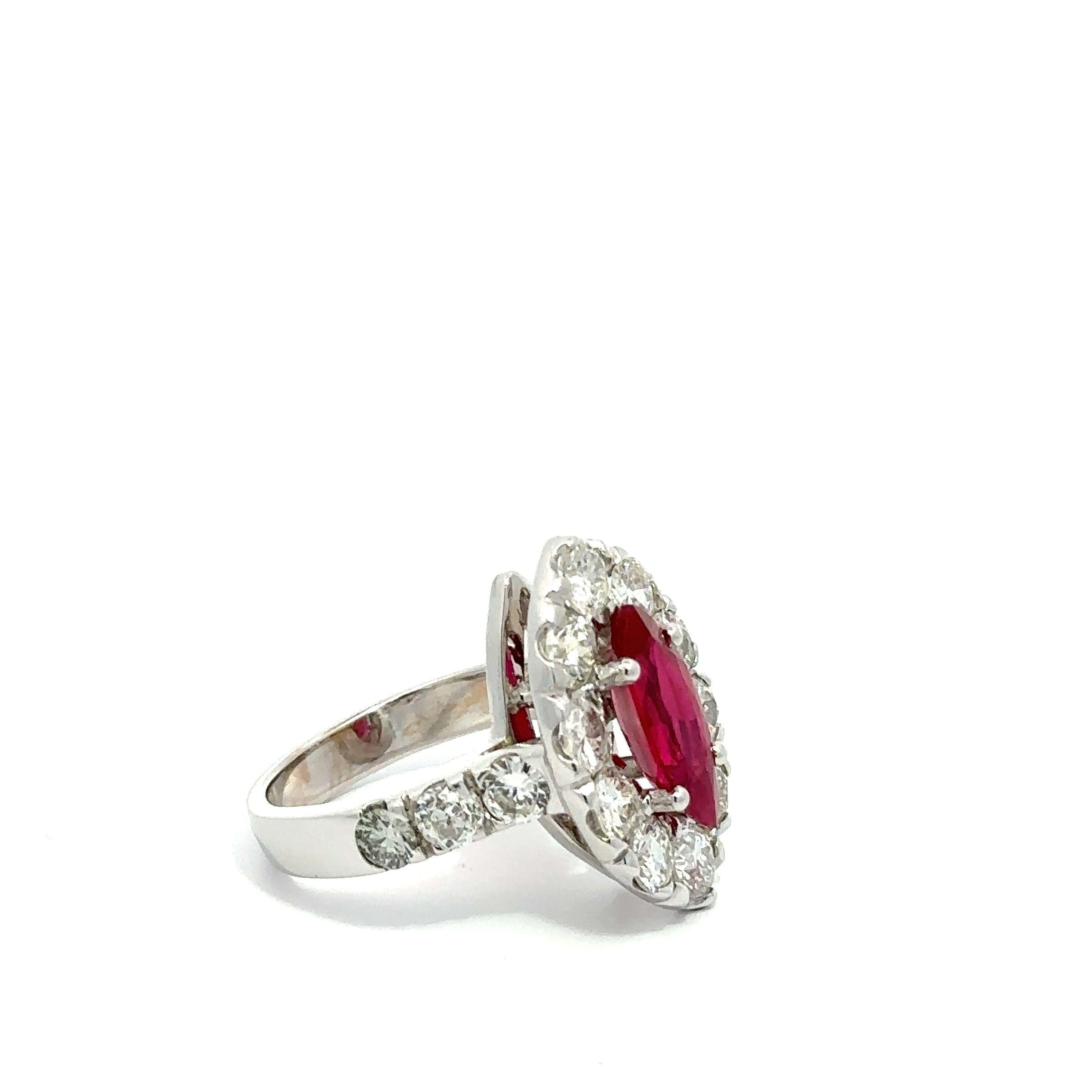 Women's IMPORTANT 18k Gold 2.85ctw GIA Burma Marquise Ruby & Diamond Halo Cocktail Ring