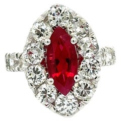 18k Gold 2.85ctw GIA and AGL Burma Marquise Ruby & Diamond Halo Cocktail Ring