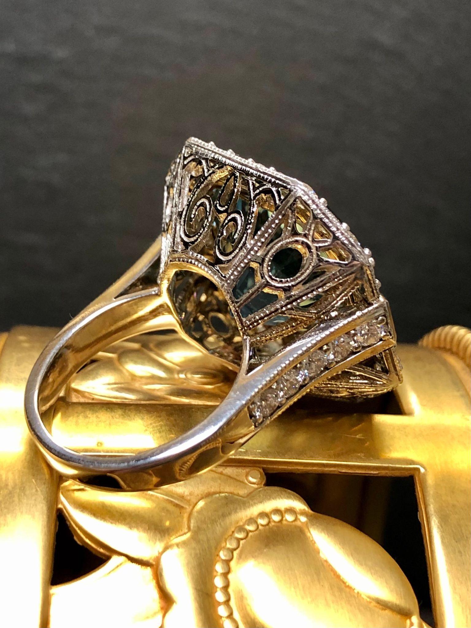 Achteckiger Santa Maria Aquamarin-Diamantring aus 18 Karat für Damen oder Herren