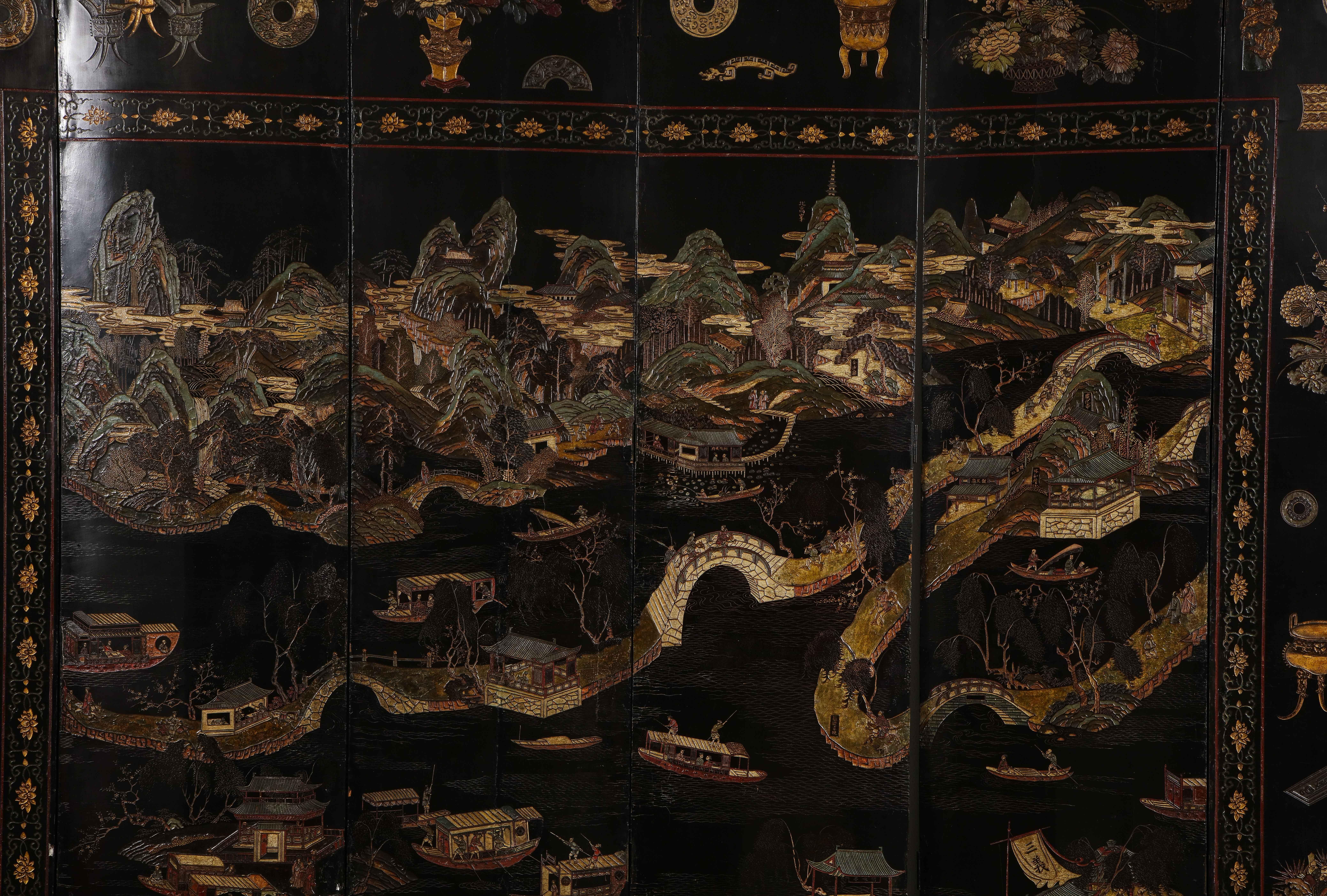 Chinoiserie Important 18th Century Chinese Coromandel Lacquer Screen